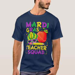 Mardi Gras Teacher Squad, Funny Apple Mask Pencil T-Shirt