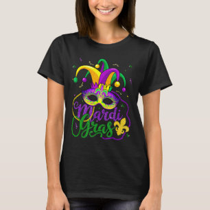 Mardi Gras Tee For Women Kids Men Beads Mask Feath