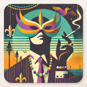 Mardi Gras The Smoking Man Square Paper Coaster