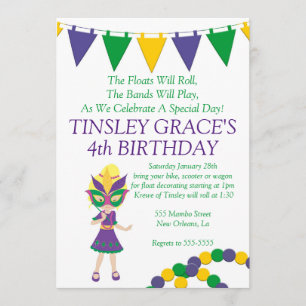 Mardi Gras Theme Birthday Invitation