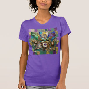 Mardi Gras Third Eye Gold Ceramic Feather Mask T-Shirt