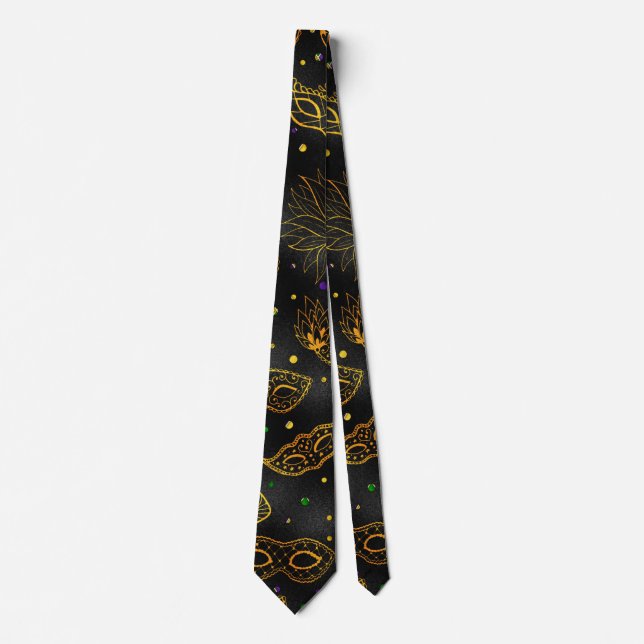 Mardi Gras Tie, Mardi Gras Golden Masks Tie (Front)