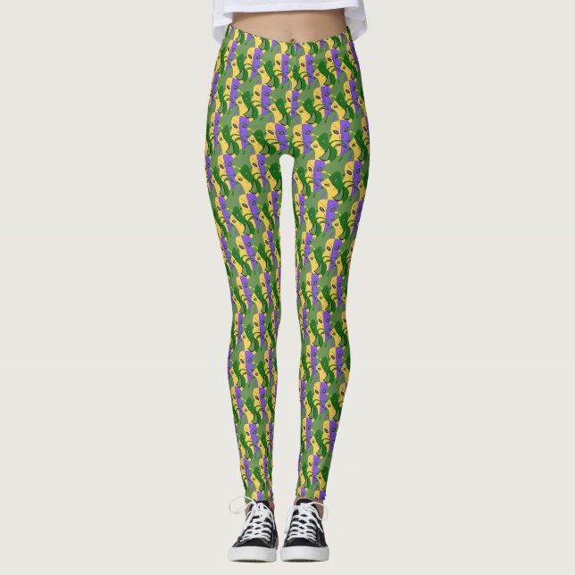 Mardi Gras Tragic Comic Mask Leggings (Front)