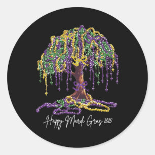 Mardi Gras Tree Beads New Orleans 2025 Watercolor  Classic Round Sticker