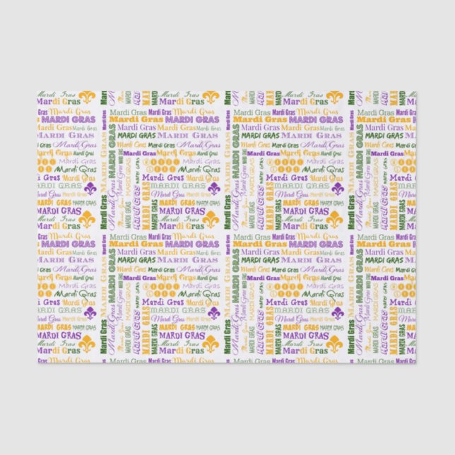 Mardi Gras Tri-Coloured Multi-Font Tissue Paper (Front)