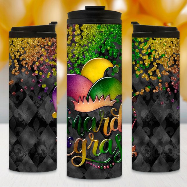 Mardi Gras Tumbler, Colourful Jester Hat Thermal Tumbler (Creator Uploaded)