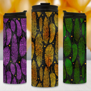 Mardi Gras Tumbler, Feathers, Mardi Gras Flag Thermal Tumbler