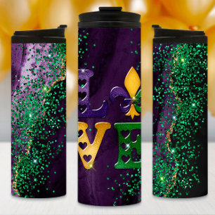 Mardi Gras Tumbler, Marble, Glitter and Love Thermal Tumbler