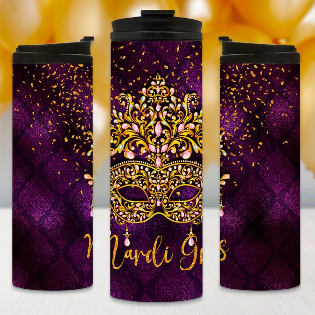 Mardi Gras Tumbler, Mardi Gras Jewelled Mask Thermal Tumbler (Creator Uploaded)