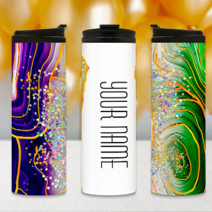 Mardi Gras Tumbler, Mardi Gras Purple Green Marble Thermal Tumbler