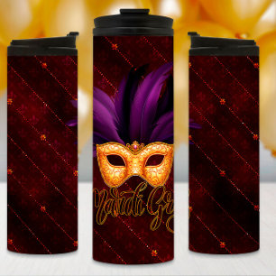 Mardi Gras Tumbler, Purple Feather Mask Thermal Tumbler