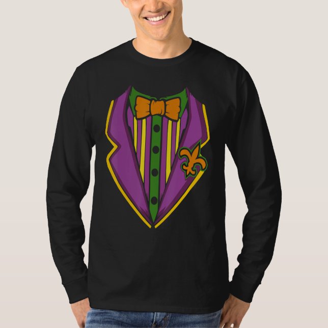 Mardi Gras Tuxedo Costume Carnival Parade Masquera T-Shirt (Front)