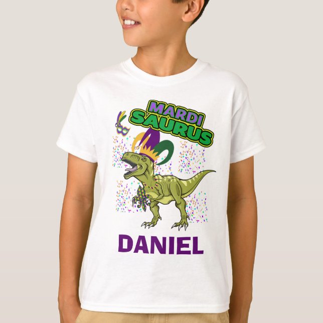 Mardi Gras Tyrannosaurus WITH CUSTOM NAME Shirt (Front)