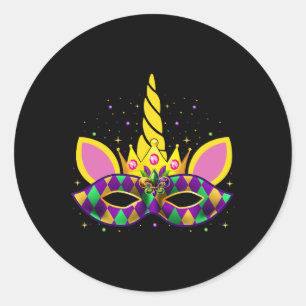 Mardi Gras Unicorn Jester Mask Outfit Toddlers Gir Classic Round Sticker