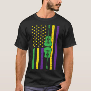 Mardi Gras Us Flag Guitar Vintage Music Patriotic T-Shirt