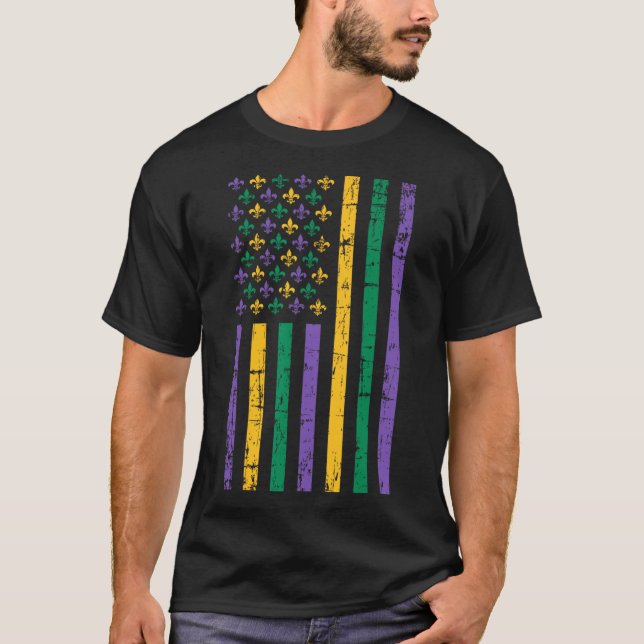 Mardi Gras Us Flag  T-Shirt (Front)