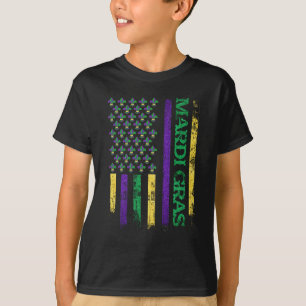 Mardi Gras US Flag Thin Lines Flag T-Shirt