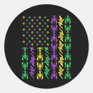 Mardi Gras Usa American Flag Crawfish Alligator Ma Classic Round Sticker