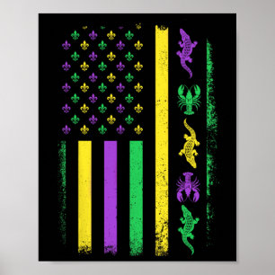 Mardi Gras Usa American Flag Crawfish Alligator Ma Poster