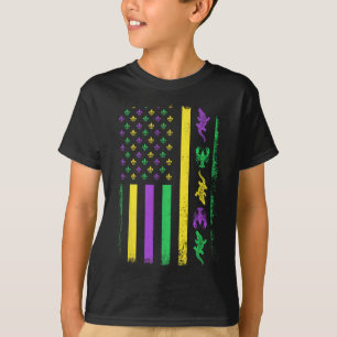 Mardi Gras Usa American Flag Crawfish Alligator Ma T-Shirt