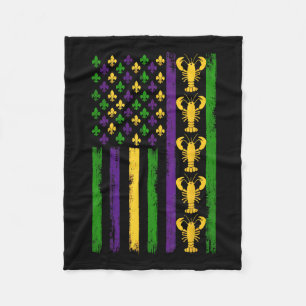 Mardi Gras Usa American Flag With Crawfish And Fle Fleece Blanket