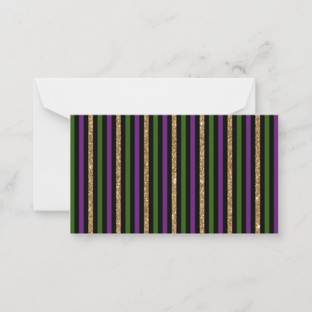 Mardi Gras Vertical Lines Golden Glitter NOLA Card (Front)