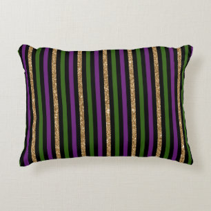 Mardi Gras Vertical Lines Golden Glitter NOLA Decorative Cushion