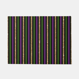 Mardi Gras Vertical Lines Golden Glitter NOLA Doormat