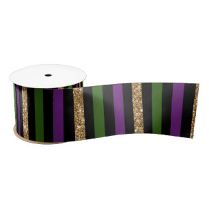 Mardi Gras Vertical Lines Golden Glitter NOLA Satin Ribbon
