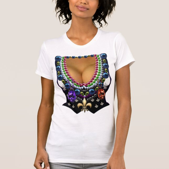 Mardi Gras Vest with Beads T-Shirt (Front)
