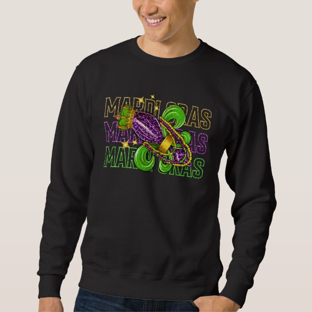 Mardi Gras Vibes Leopard Fat Tuesday Costume Festi Sweatshirt (Front)