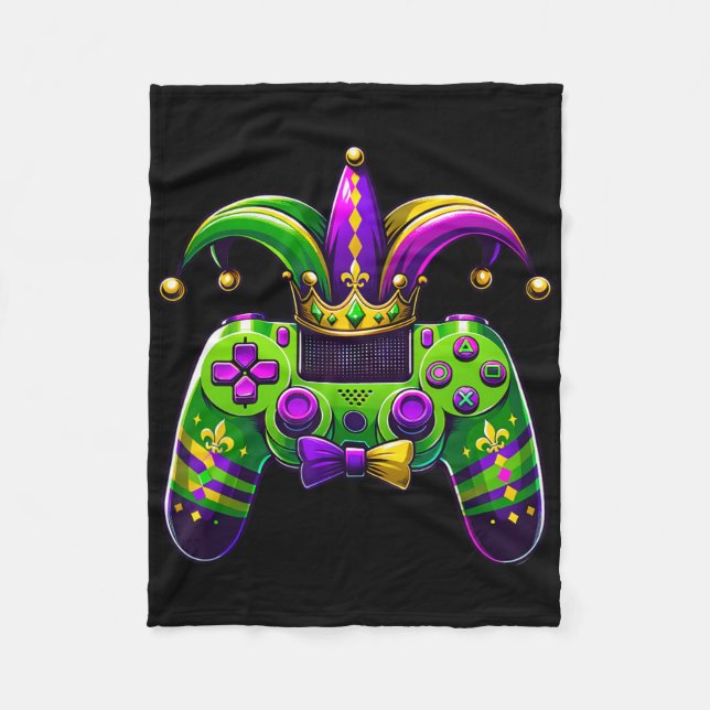 Mardi Gras Video Game Controller Jester Hat Boy Ki Fleece Blanket (Front)
