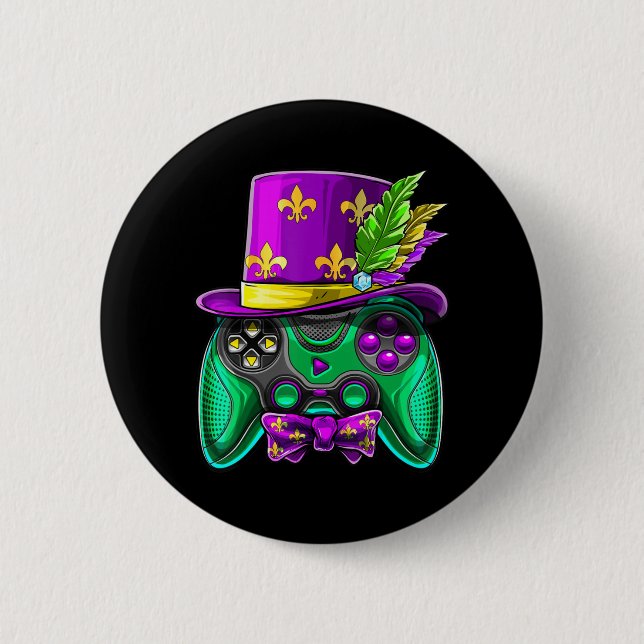 Mardi Gras Video Game Controller Jester Hat Costum 6 Cm Round Badge (Front)