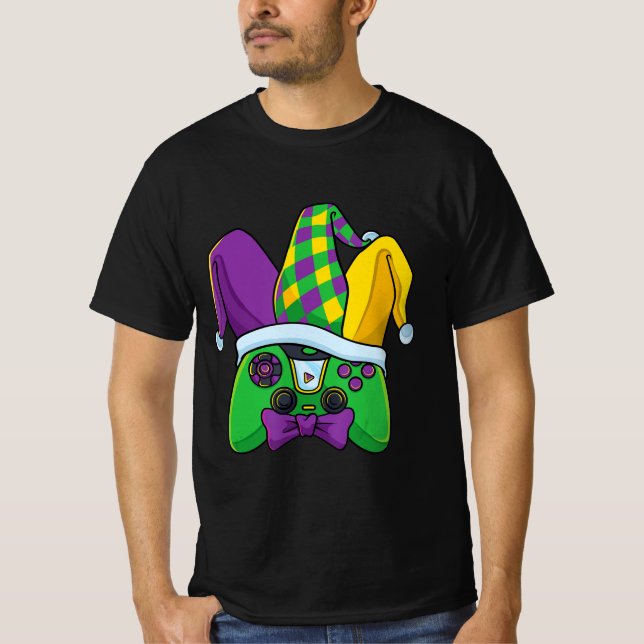 Mardi Gras Video Game Controller Jester Hat Costum T-Shirt (Front)