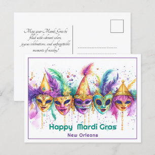 💚💜💛 Mardi Gras watercolor Cajun Carnival Chaos Postcard