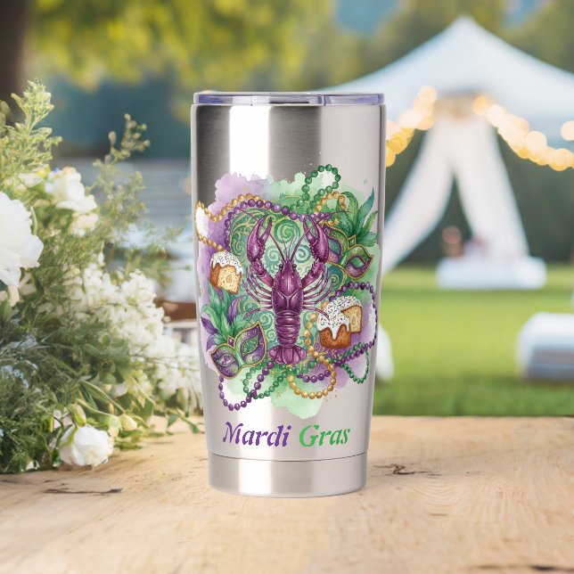 Mardi Gras Watercolor Celebration  Insulated Tumbler (Wedding (Rotated))