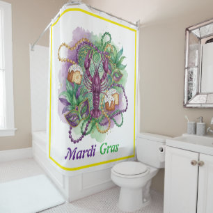 Mardi Gras Watercolor Celebration Shower Curtain
