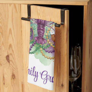 Mardi Gras Watercolor Celebration Tea Towel