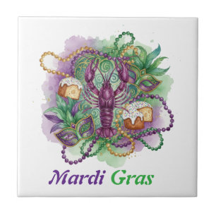 Mardi Gras Watercolor Celebration Tile