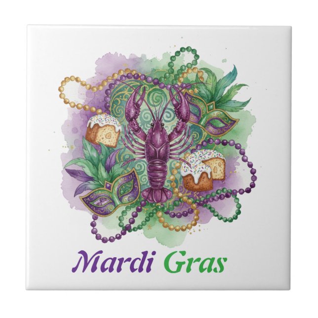 Mardi Gras Watercolor Celebration  Tile (Front)