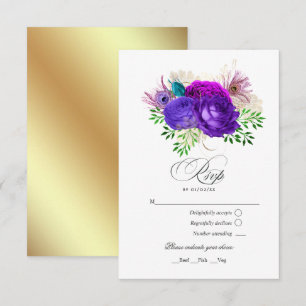 Mardi Gras Watercolor Floral Quinceañera RSVP Card