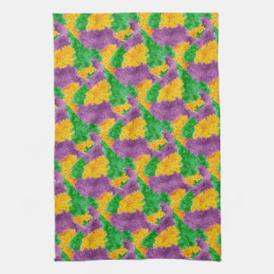 Mardi Gras Watercolor Pointillize Camouflage Tea Towel