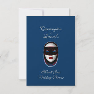 "Mardi Gras Wedding Shower" - Beaded Mask (Red/Blu Invitation