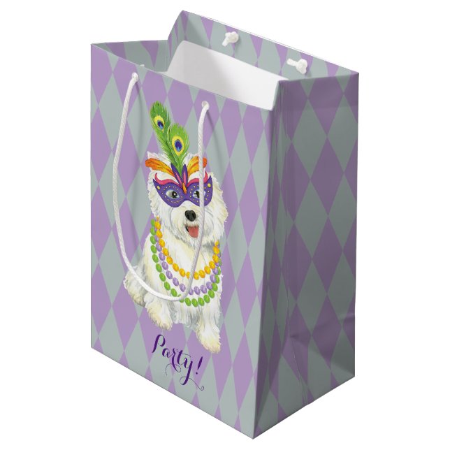 Mardi Gras Westie Medium Gift Bag (Front Angled)