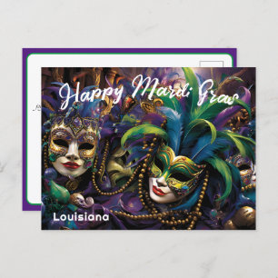 💚💜💛 Mardi Gras with beautiful masks Postcard