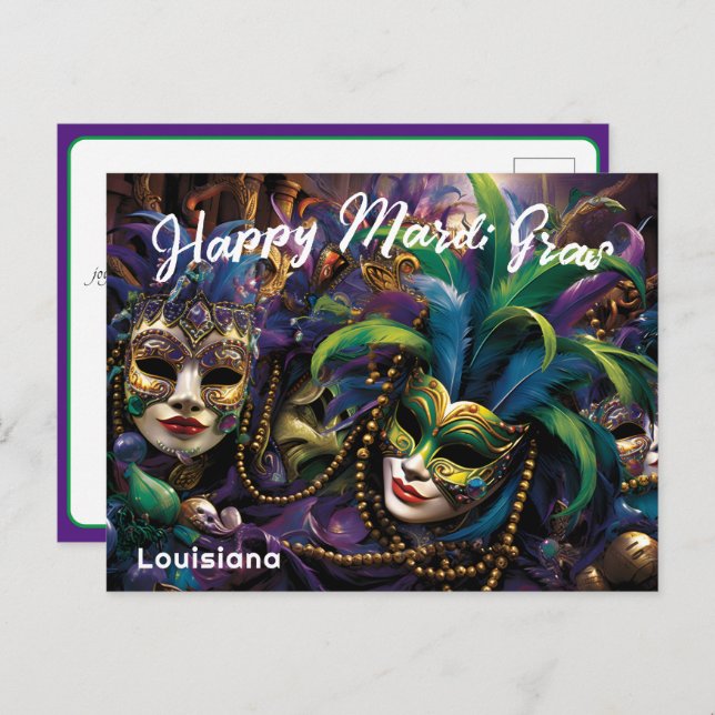 💚💜💛  Mardi Gras with beautiful masks Postcard (Front/Back)
