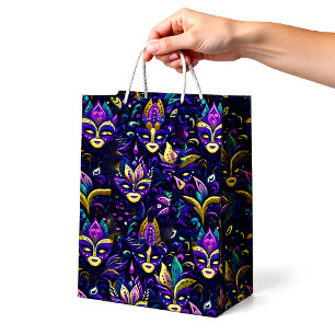 Mardi Gras with golden yellow masks Medium Gift Bag