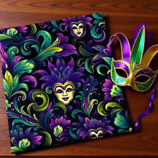 Mardi Gras with golden yellow masks Wrapping Paper (Mardi Gras with golden yellow masks Wrapping Paper)