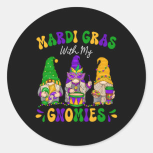 Mardi Gras With My Gnomies Funny Mardi Gras Beads Classic Round Sticker