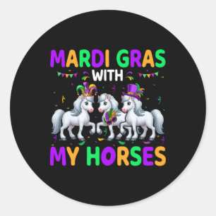 Mardi Gras With My Horses Three Cute Horses Masked Classic Round Sticker